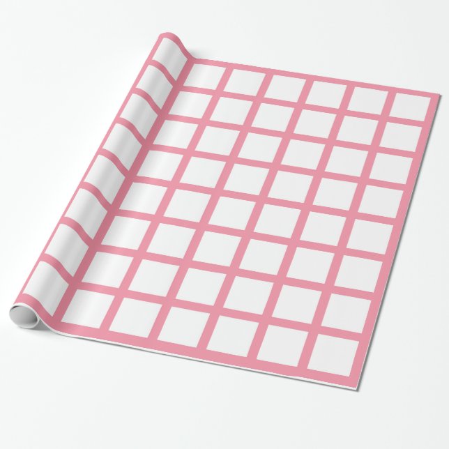 Weiße Quadrate auf Lachsrosa-Packpapier Geschenkpapier (Ungerollt)