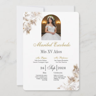 Weiße Quinceañera mit Bild Einladung