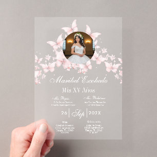Weiße Quinceañera mit Bild-Einladung Acryleinladungen