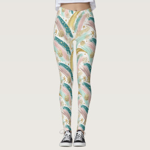 Weiße Rainbow Pastell Abstrakt mit Goldstars Leggings
