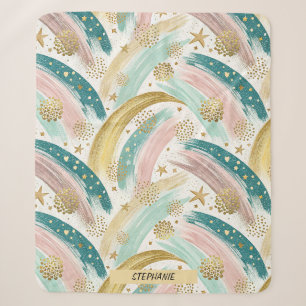 Weiße Rainbow Pastell Abstrakt mit Goldstars Sherpadecke