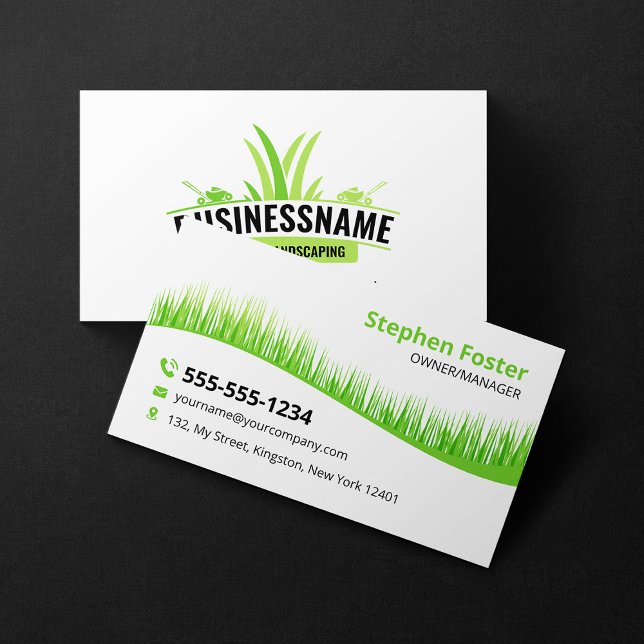 Weiße Rasenpflege Landscaping Mowing Lawncare Visitenkarte (Von Creator hochgeladen)