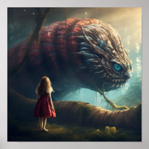 Weiße Raupe und Alice im Wunderland Poster