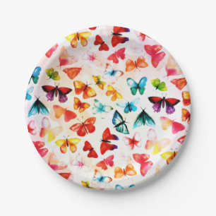 Weiße Regenbogenwälder Butterfly Wasserfarbe Pappteller