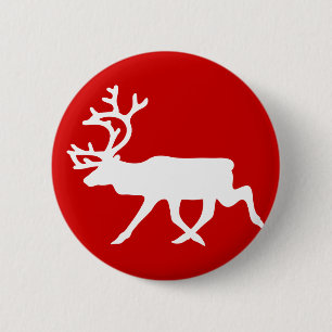 Weiße Ren-/Karibu-Silhouette Button