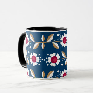 Weiße Retro-Blumen auf dunkelblauem Hintergrund Tasse