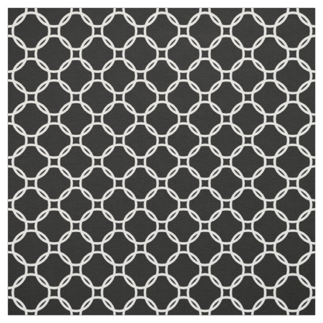 Weiße Retro-Chic moderne Kreise Muster auf Schwarz Stoff (Muster)