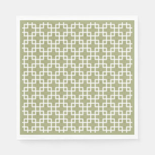 Weiße Retro-Chic-Quadrate auf olivgrünem Hintergru Serviette