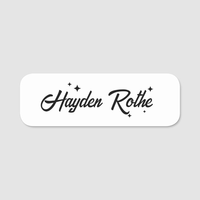 Weiße Retro-Kalligrafie Namensschild (Vorderseite)