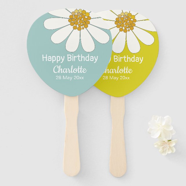 Weiße Retro Moderne Daisy Blume Maßgeschneidert Ge Fächer (Vorne und Hinten)