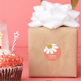 Weiße Retro Moderne Daisy Blume Maßgeschneidert Ge Runder Aufkleber