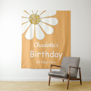 Weiße Retro Moderne Daisy Blume Maßgeschneidert Ge Wandteppich