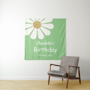 Weiße Retro Moderne Daisy Blume Maßgeschneidert Ge Wandteppich