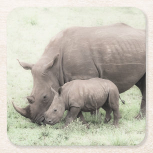 Weiße Rhino-u. Baby-Untersetzer Rechteckiger Pappuntersetzer