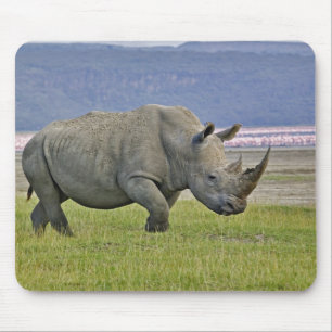 Weiße Rhinozeros und weit entfernte Flamingos, Mousepad