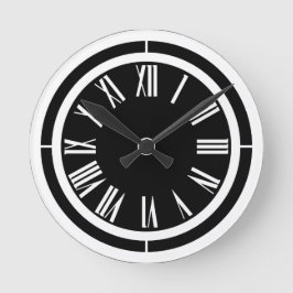 Weiße römische Zahlen auf der schwarzen Wall-Uhr Runde Wanduhr