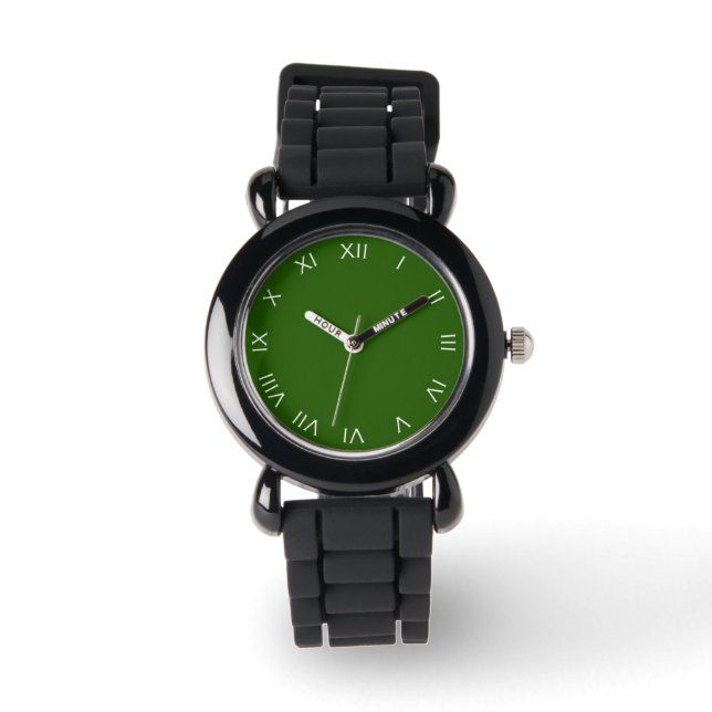 Weiße römische Zahlen auf grünem Wett Armbanduhr (Vorderseite)