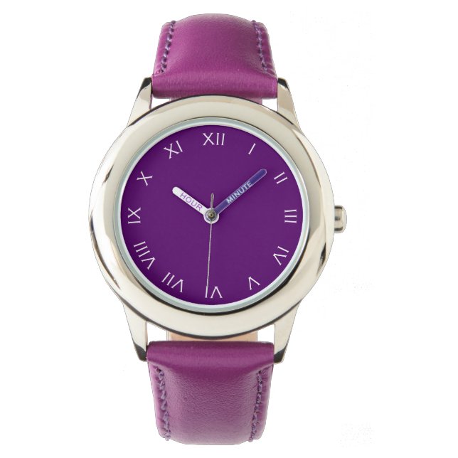Weiße römische Zahlen auf Lila Wasser Armbanduhr (Vorderseite)