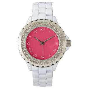Weiße römische Zahlen auf rosa Frauen können Armbanduhr