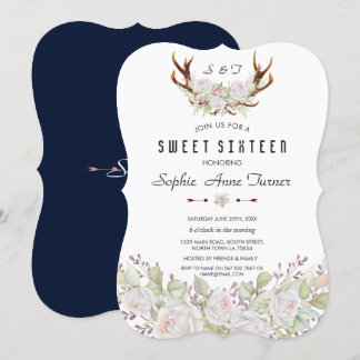 Weiße rosa Blume Antler Sweet 16 Einladung