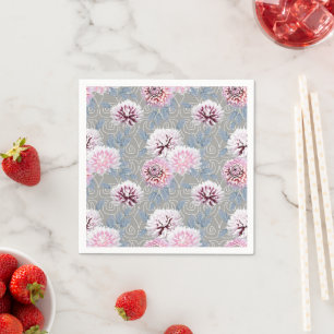 Weiße, rosa Blume auf grau. Serviette