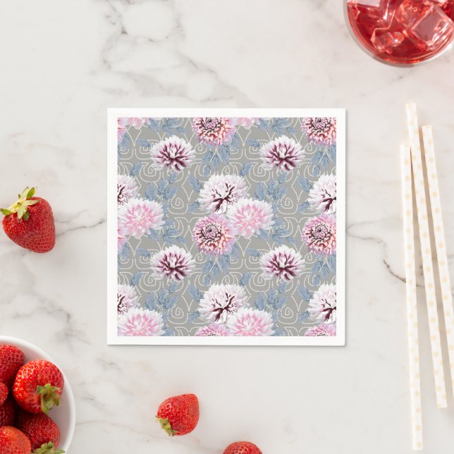 Weiße, rosa Blume auf grau. Serviette (Beispiel)