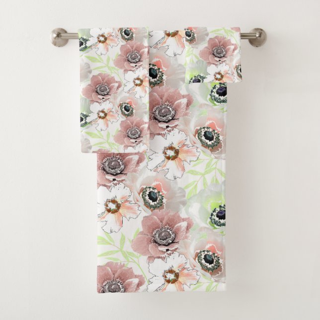 Weiße, rosa Blume. Badhandtuch Set (Insitu)