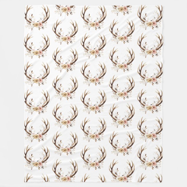Weiße Rosa Blumenrinde Antler Fleecedecke (Vorderseite)