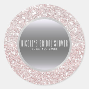 Weiße Rosa Glitter & Silber Elegantes Hochzeitsges Runder Aufkleber