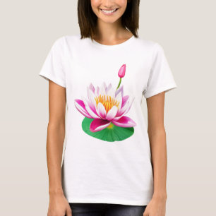 Weiße rosa Lotus-Seerosen-Blüten und grünes Blatt T-Shirt