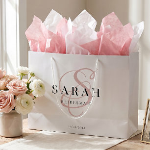Weiße rosa monogramm personalisierte Brautjungfer Große Geschenktüte