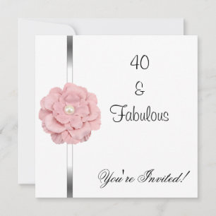 Weiße rosa Perlen-Blumen-Fabelhaft 40. Geburtstag Einladung