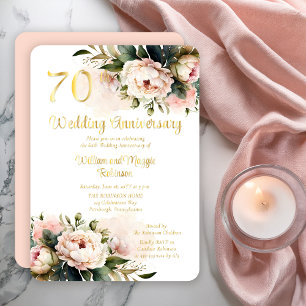 Weiße rosa Pfingstrosen 70. Hochzeitstag-Feier Folieneinladung
