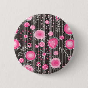 Weiße, rosa und blaue Herzen und Blume blühend Button