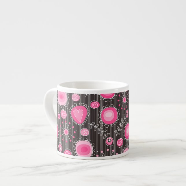 Weiße, rosa und blaue Herzen und Blume blühend Espressotasse (Vorderseite Links)