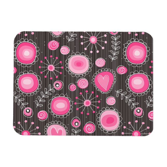 Weiße, rosa und blaue Herzen und Blume blühend Magnet (Horizontal)