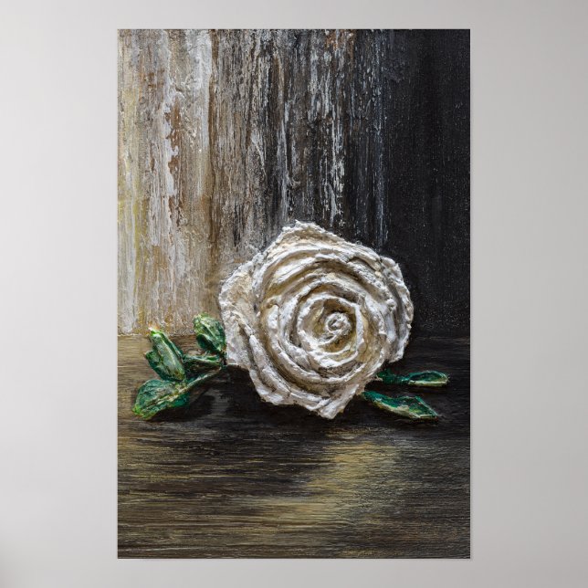 Weiße Rose Acrylmalerei  Poster (Vorne)