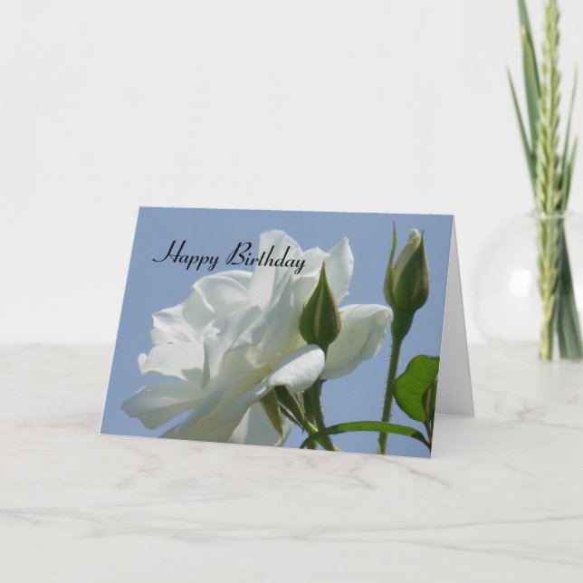 Weiße Rose - alles Gute zum Geburtstag Karte (Vorderseite)