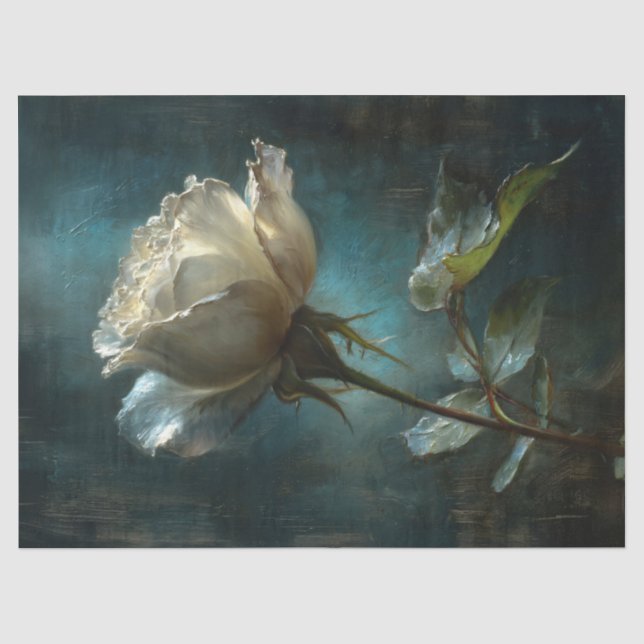 Weiße Rose auf Aquamarin gestrichenen Hintergrund  Seidenpapier (Vorderseite)