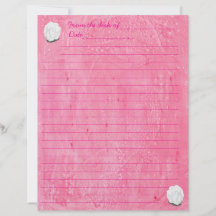 Weiße Rose auf liniiertem rosa Briefpapier
