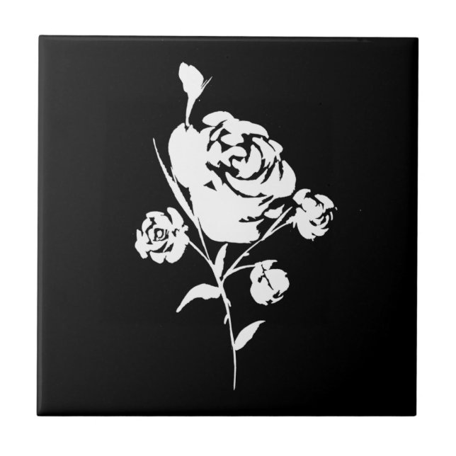 Weiße Rose auf schwarz Fliese (Vorderseite)