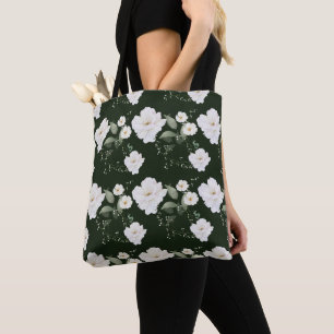 Weiße Rose auf Schwarz-Flora-Geschenktasche Tasche