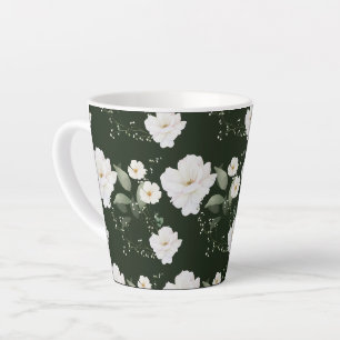 Weiße Rose auf schwarzer Latte-Kaffeetasse Blumen Milchtasse