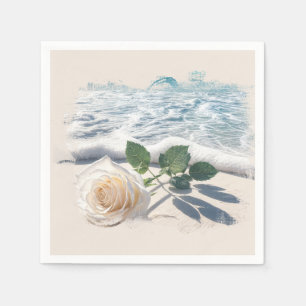Weiße Rose auf Strand Sand Serviette