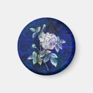 Weiße Rose auf texturiertem blauen-Marinegrund Magnet