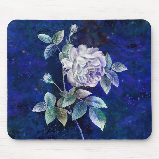 Weiße Rose auf texturiertem Hintergrund Mousepad (Vorne)