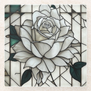 Weiße Rose aus Hartglas Glasuntersetzer