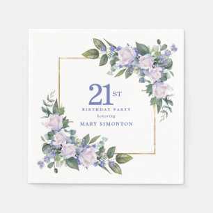 Weiße Rose, blaue Blumen zur individuellen Gestalt Serviette