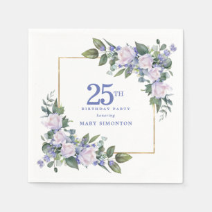 Weiße Rose Blaue Florale Benutzerdefinierte 25. Ge Serviette