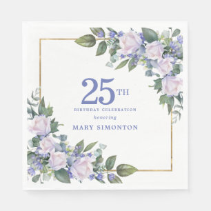 Weiße Rose Blaue Florale Benutzerdefinierte 25. Ge Serviette